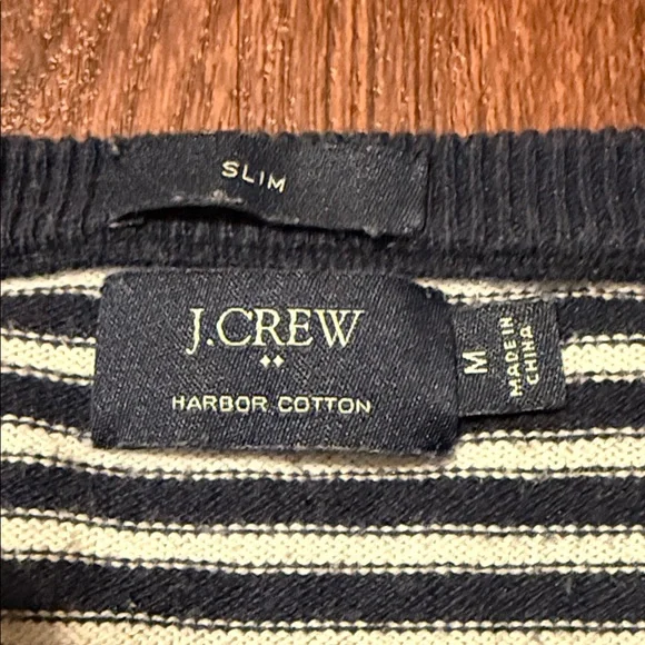 J. Crew Men's Navy and White Striped Crewneck Sweater - Picture 2 of 2